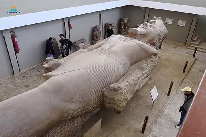 Colossal Ramses II statue at Memphis open-air museum on Cairo luxury pyramids and Saqqara tour