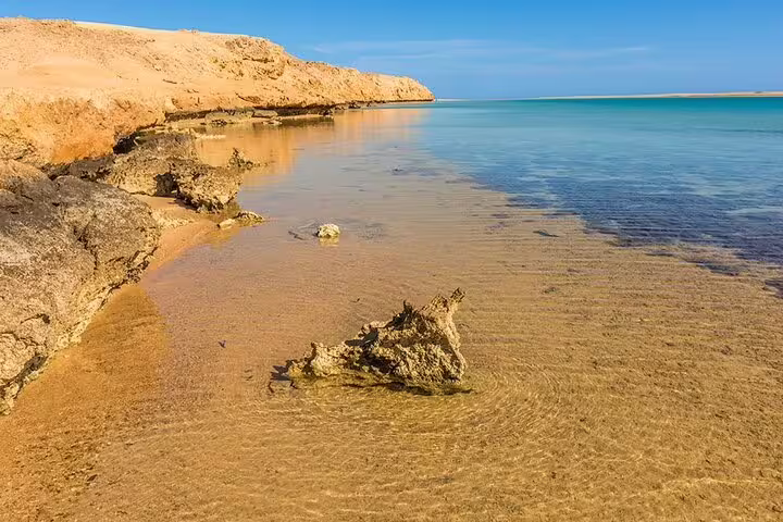 Calm turquoise shoreline at Ras Mohammed National Park, Sharm El Sheikh half-day bus tour snorkeling stop