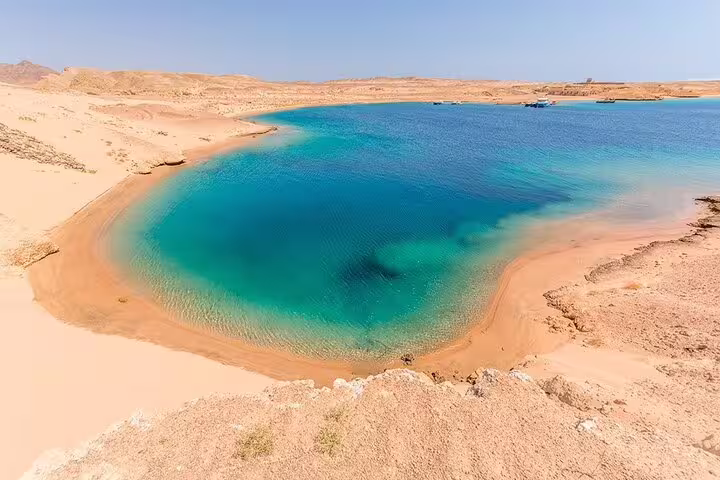 Panoramic turquoise lagoon and desert shoreline at Ras Mohammed National Park, Sharm El Sheikh half-day bus tour