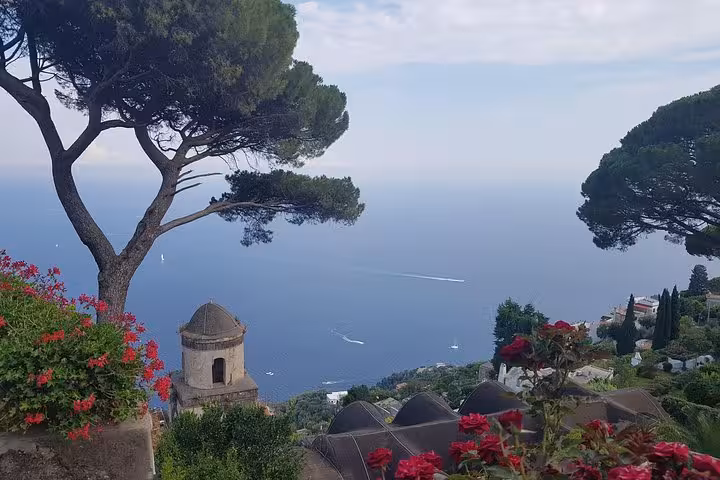 Ravello panoramic terrace view over the Amalfi Coast and Tyrrhenian Sea on a day trip from Rome