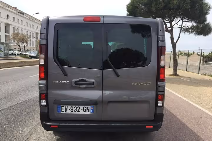 Rear view of Renault Trafic used for Marseille to Avignon private transfer, reliable Provence door-to-door service