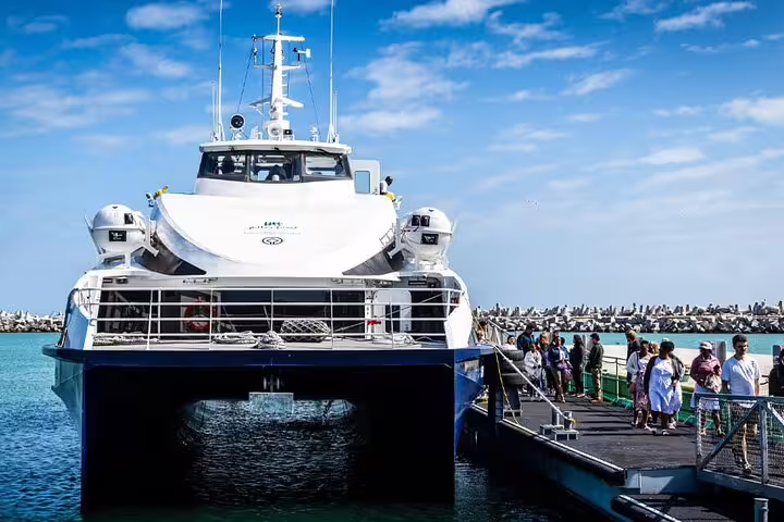 Tourists boarding a ferry for the Robben Island experience, showcasing the vibrant harbor setting.