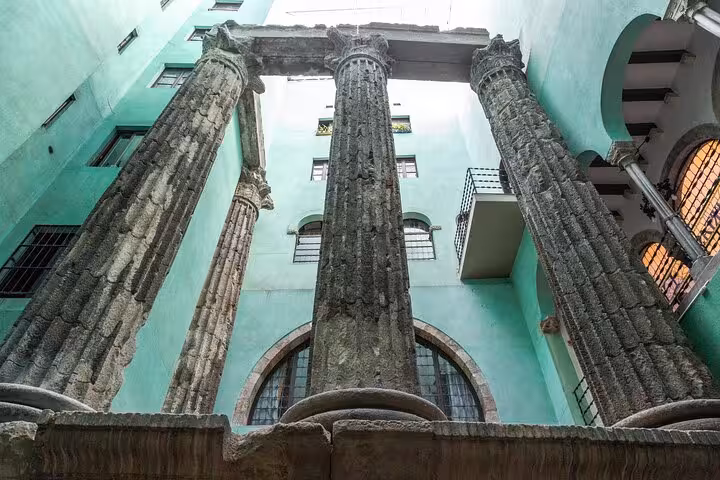 Roman Temple of Augustus columns in Barcelona Gothic Quarter, seen on Old Town small group tour
