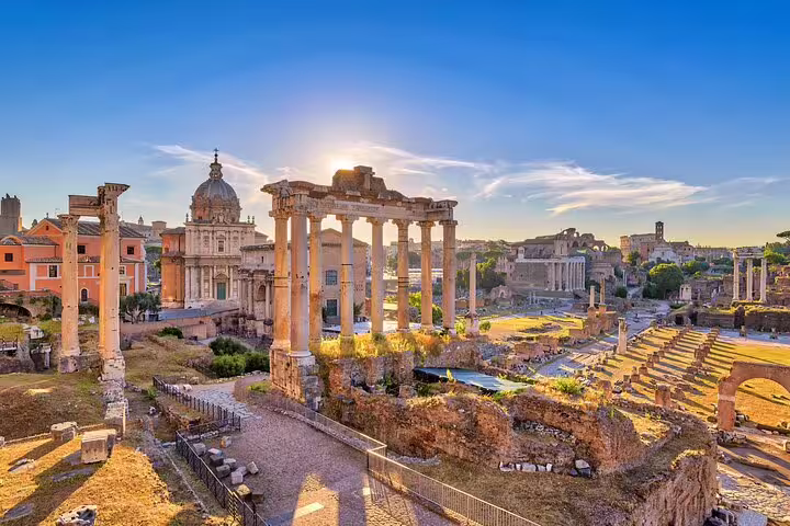 Sunrise over the Roman Forum ruins in Rome on a private guided tour with skip-the-line tickets and transfers