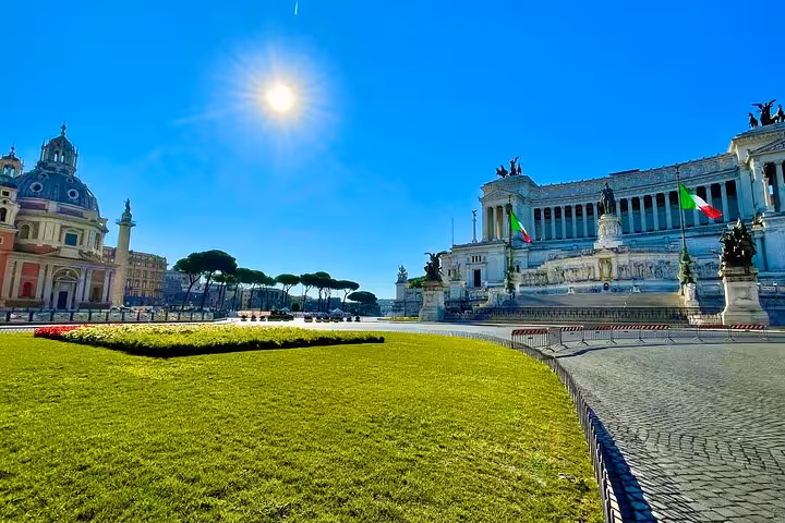 Sunlit Piazza Venezia and Altare della Patria in Rome enjoyed on an exclusive private chauffeured tour with wine tasting