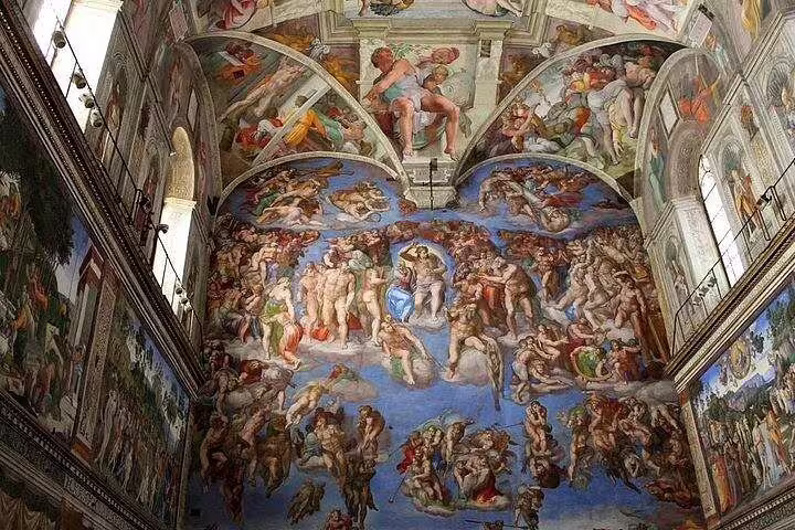 Michelangelo frescoes covering the Sistine Chapel walls, visited on Rome two days private chauffeured tour with skip the line access