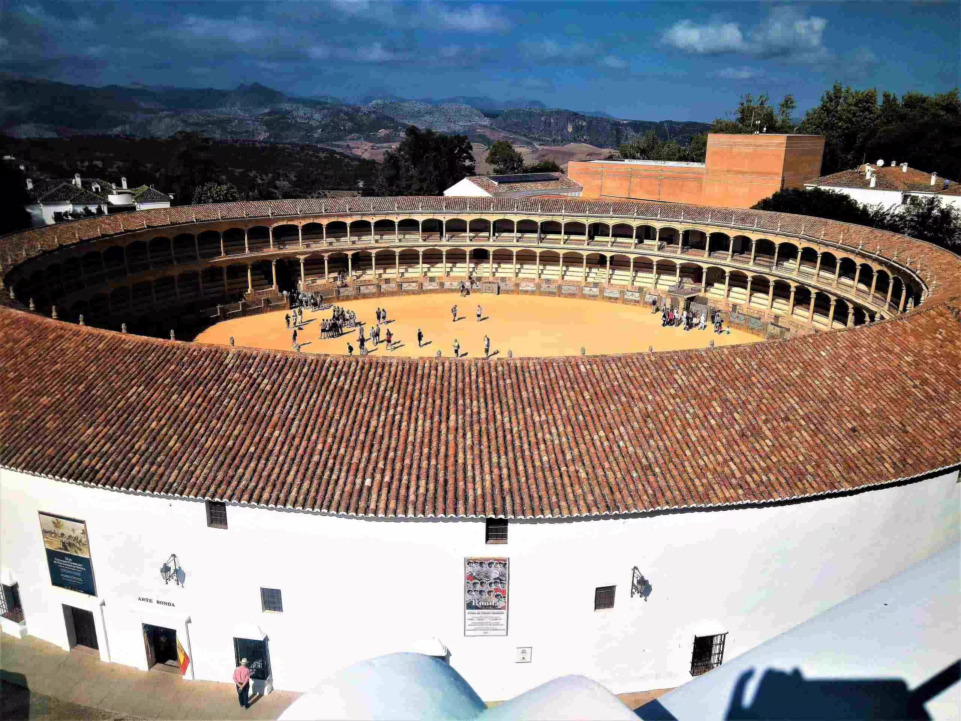 Aerial view of Ronda bullring Plaza de Toros, highlight of Ronda and Marbella private trip with hotel pick-up