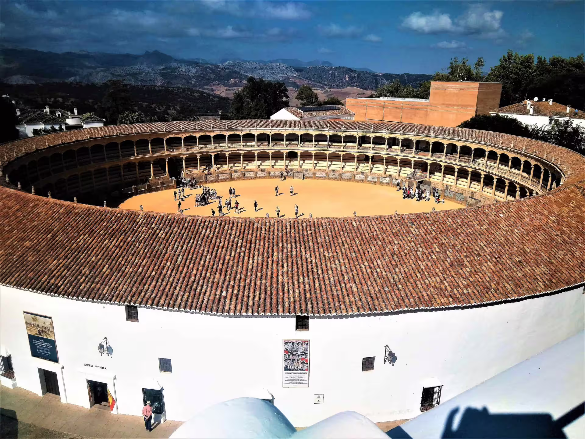 Panoramic view of Ronda bullring Plaza de Toros on a private tour from Costa del Sol, Andalusia
