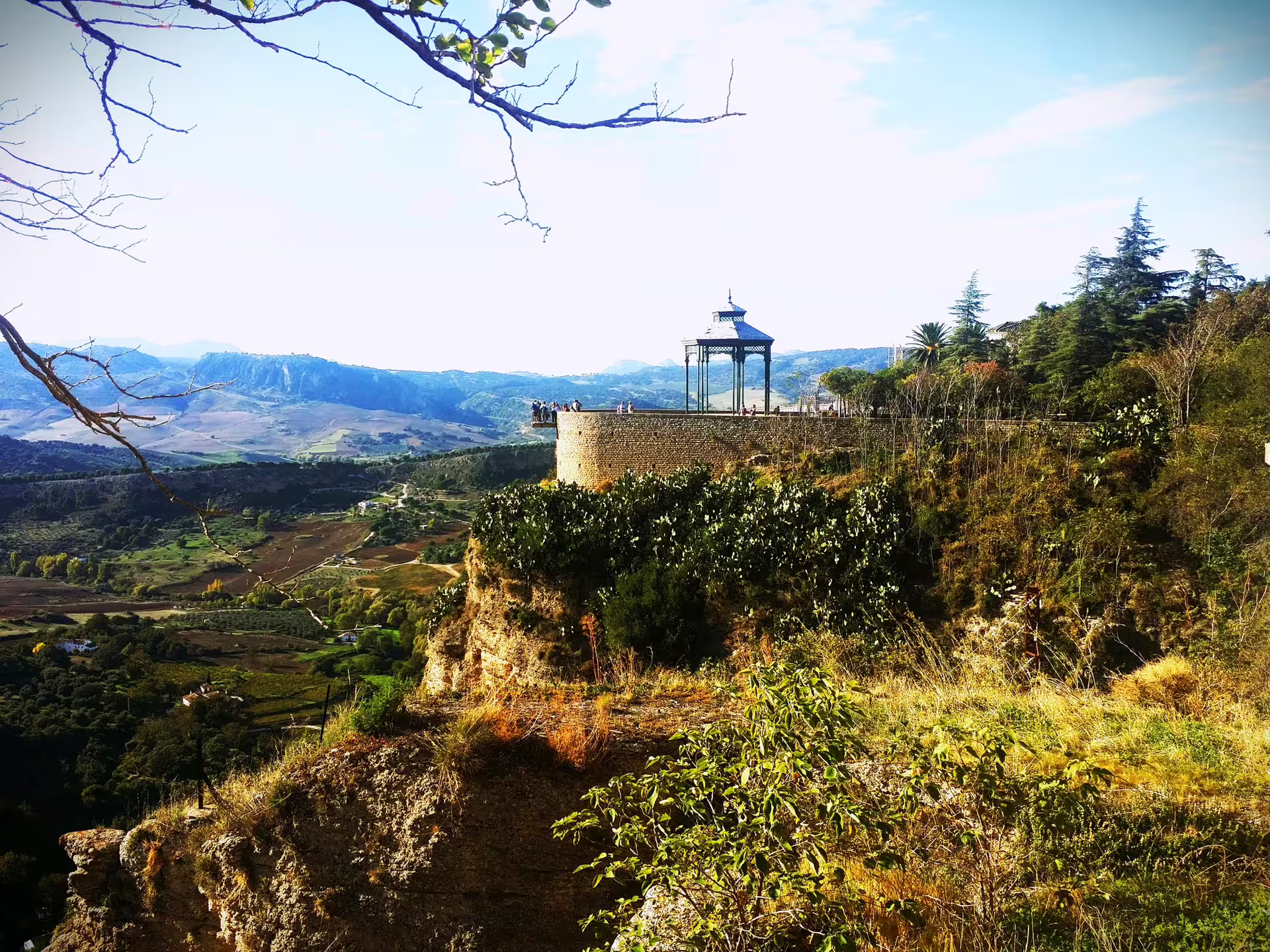 Ronda cliff-top viewpoint and gazebo overlooking Andalusian valleys, highlight of private tour from Costa del Sol