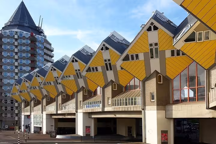 Rotterdam Cube Houses and Blaaktoren, modern architecture stop on private day tour from Amsterdam