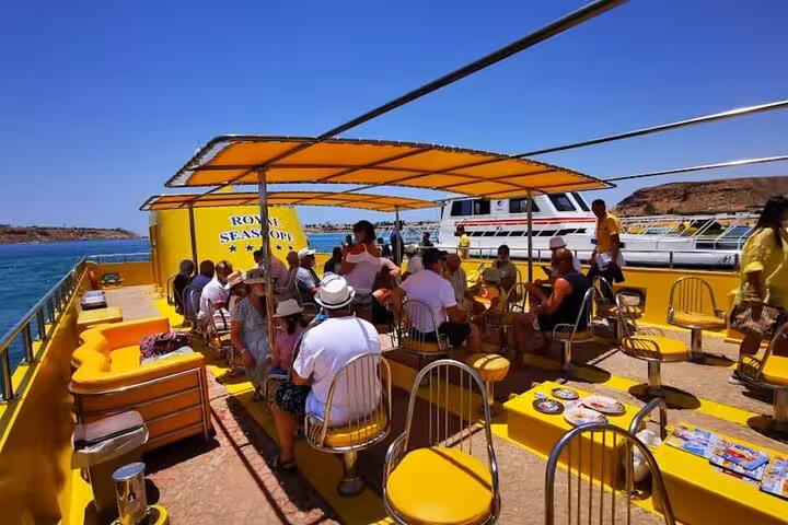 Sun deck seating on Royal Seascope semi submarine in Sharm El Sheikh, Red Sea tour with transfer