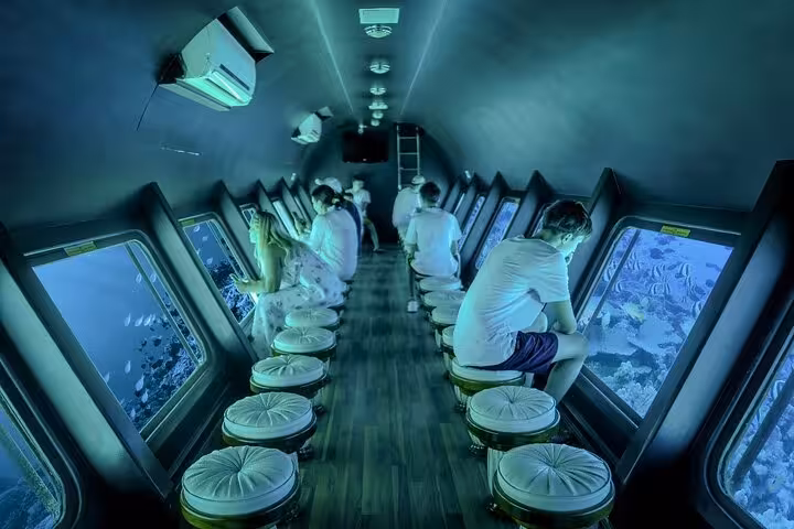Inside Royal Seascope semi-submarine from Makadi Bay, viewing Red Sea coral reefs and fish through windows