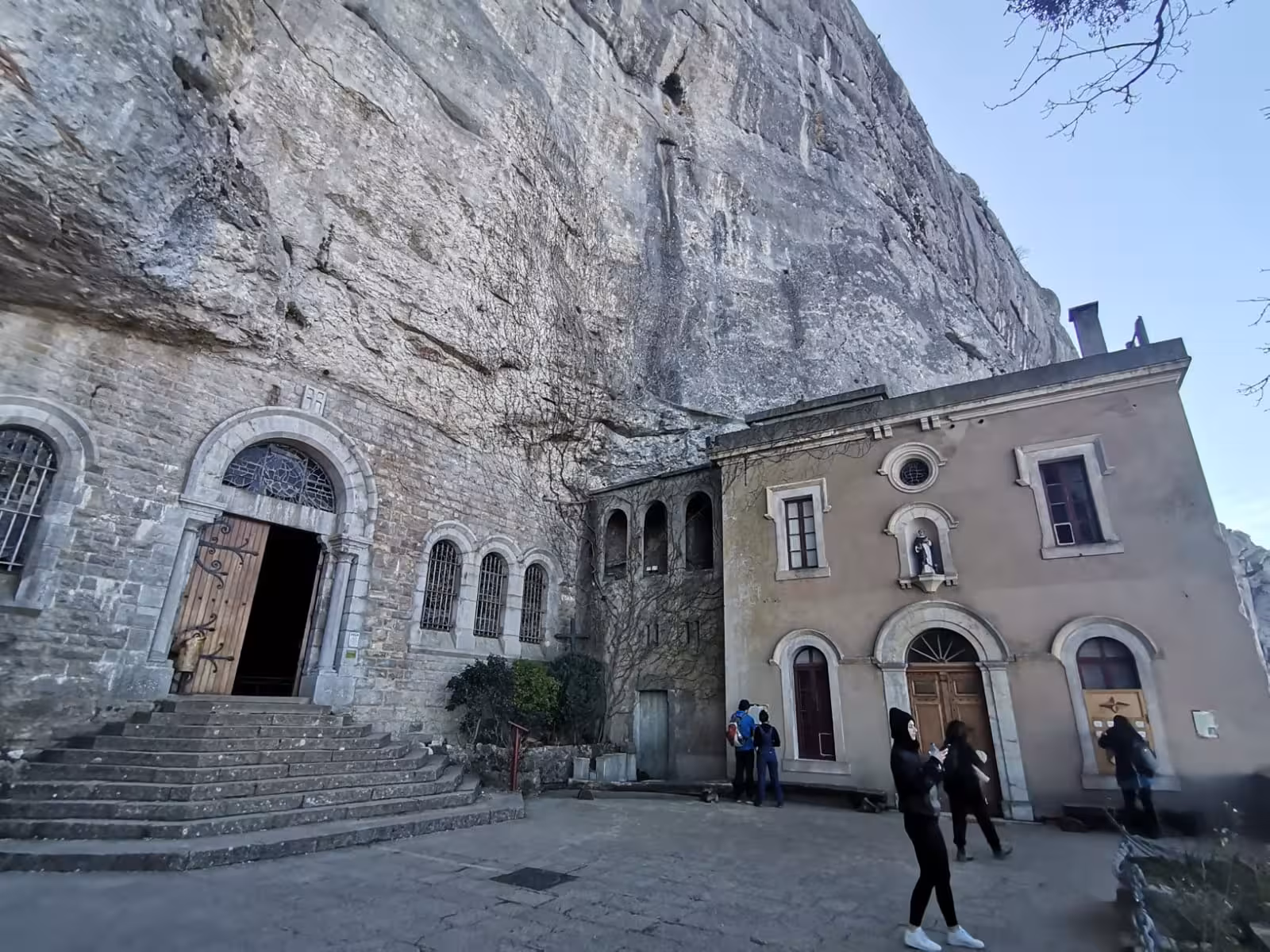 Sainte-Baume cliffside monastery entrance on the sacred hike to Grotte Sainte-Madeleine, Provence France