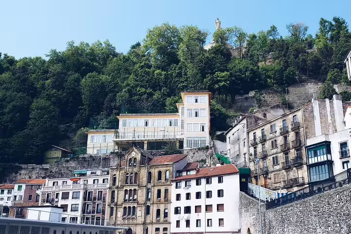 Old Town hillside buildings in San Sebastián, a scenic stop on a self-guided e-scavenger hunt city tour