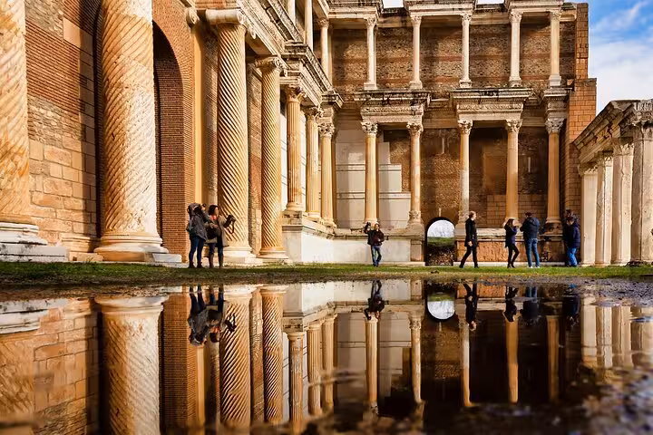 Sardis Gymnasium ruins reflected in water, Seven Churches of Revelation private tour in Turkey