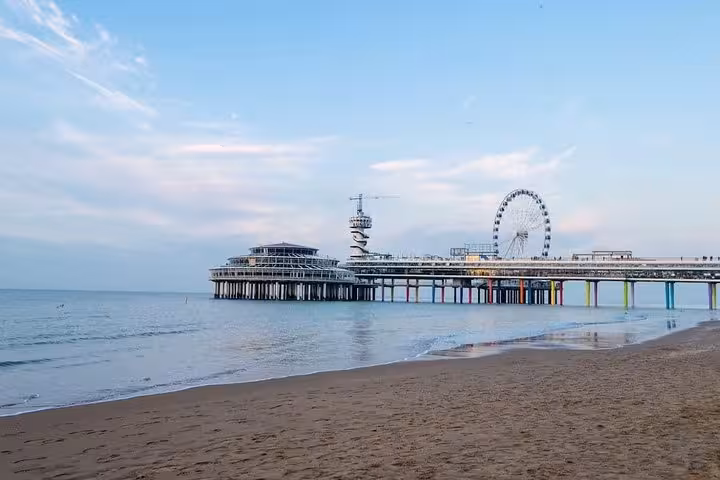 Scheveningen Pier and Ferris wheel at The Hague beach, scenic stop on private day tour from Amsterdam