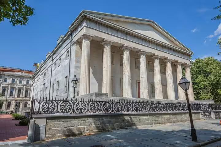 Greek Revival Second Bank of the United States with white columns in Old Philadelphia