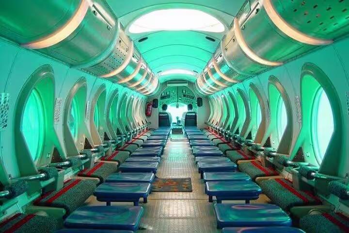 Semi submarine cabin with panoramic underwater windows for Red Sea sightseeing from Sharm El Sheikh