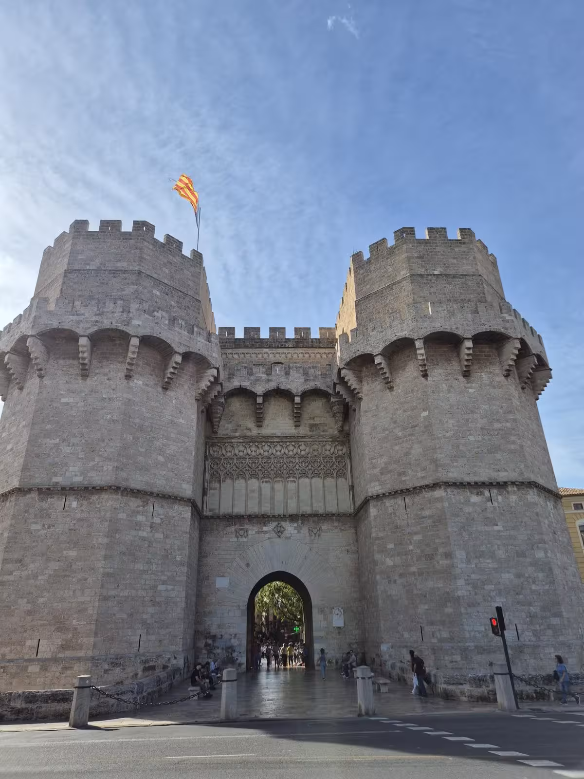Serranos Towers gate in Valencia, featured landmark on the audio guided City Quest scavenger hunt tour