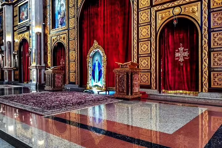 Ornate altar area of Sharm El Sheikh Coptic Cathedral on VIP city sightseeing tour with Egyptologist guide