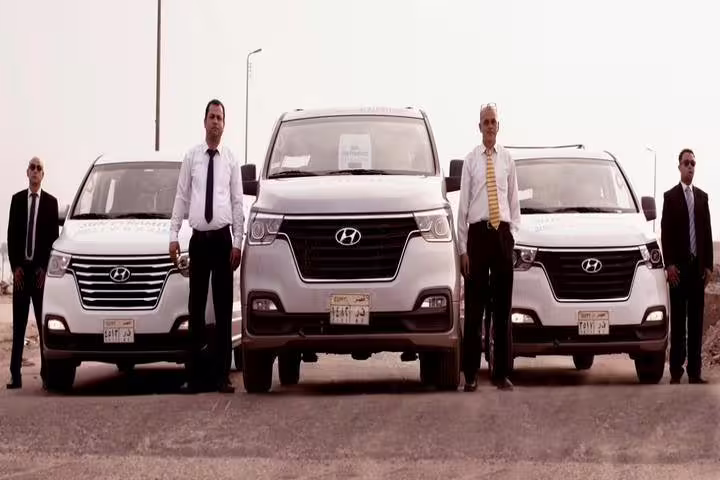 Private Sharm El Sheikh to Taba transfer with professional drivers and modern Hyundai vans on highway