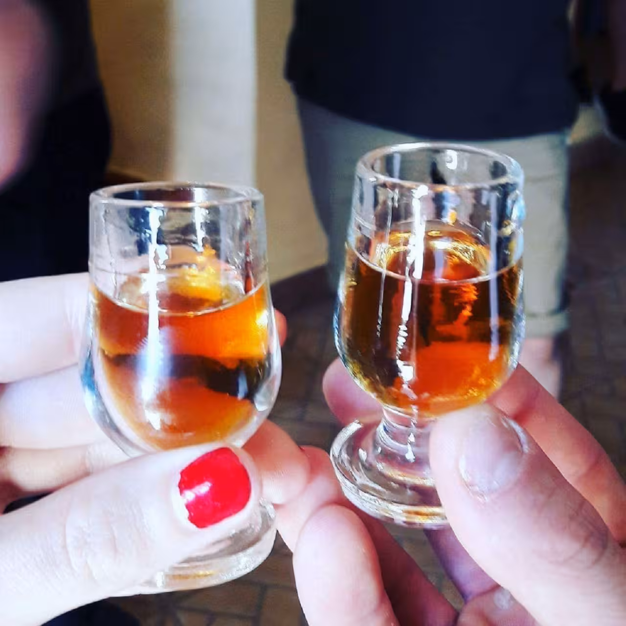 Guests toasting local Medronho liqueur tasting on the Finest Silves & Monchique Half-Day Tour in Portugal