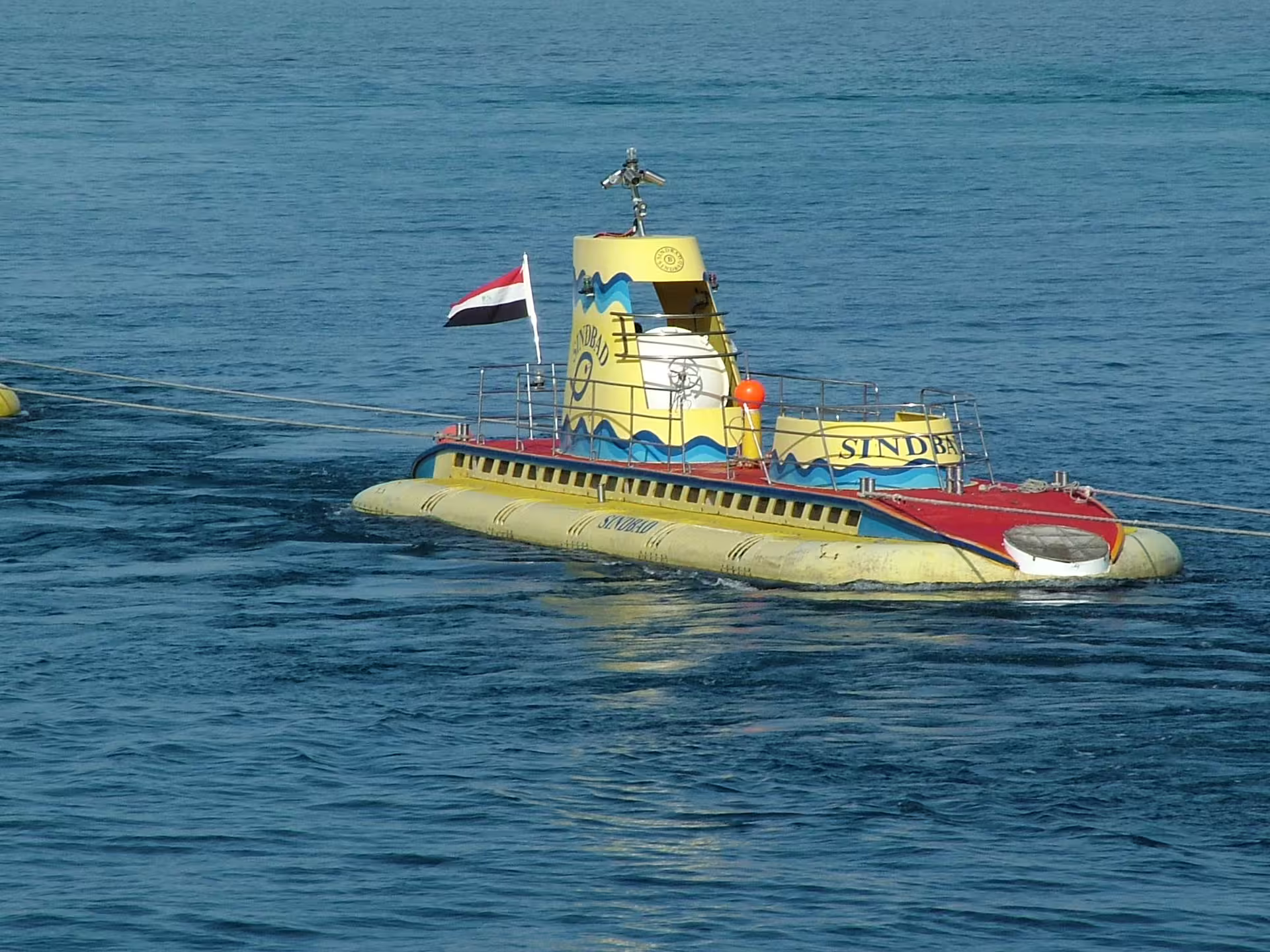 Sindbad semi-submarine boat on the Red Sea near Hurghada, offering glass-window coral reef sightseeing tours