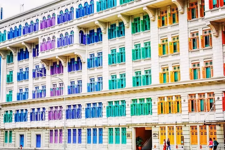 Colorful facade of Singapore's Old Hill Street Police Station featured on Instagram walking tour.