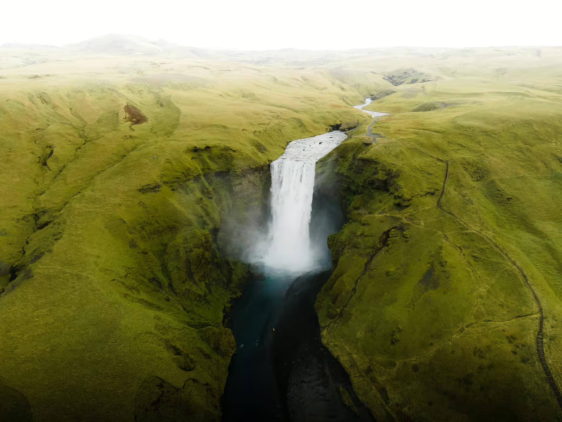 A aerial picture of Skogarfoss