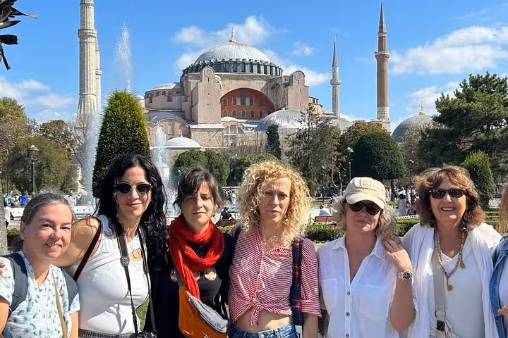 Spanish tour group at Hagia Sophia in Istanbul, part of 6-day Istanbul Cappadocia itinerary with internal flights