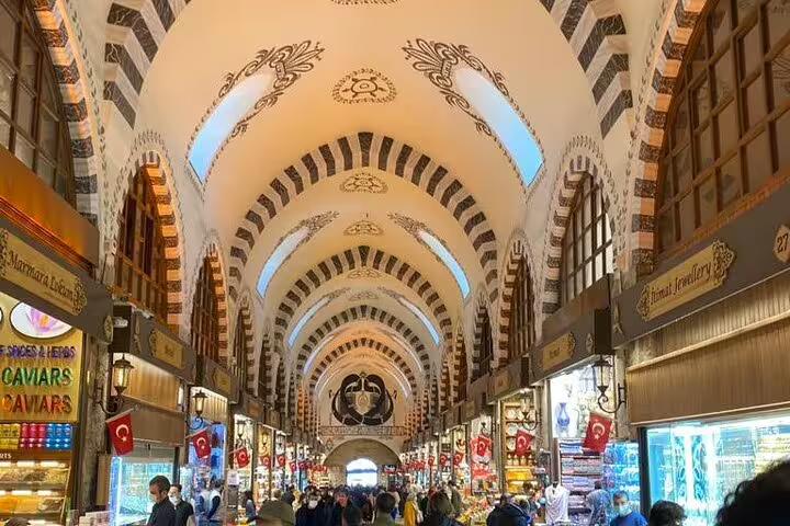 Spice Bazaar interior in Istanbul with arched ceilings and shop stalls on Turkey Delights 10-day private tour