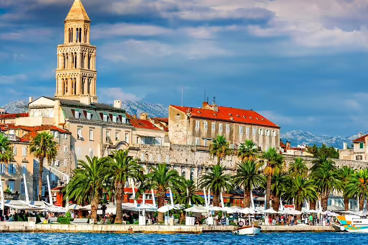 Split Old Town and Riva promenade with Cathedral of Saint Domnius bell tower, perfect for a self-guided tour