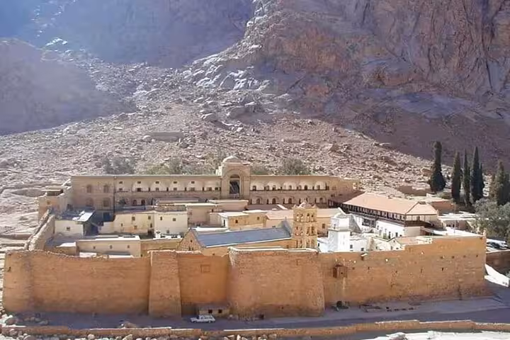 St Catherine Monastery fortress walls at Sinai on Sharm El Sheikh tour with Mount Sinai hike and transfer