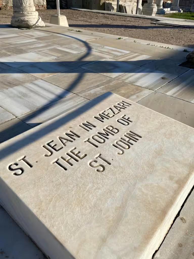 St John Basilica tomb inscription in Selcuk on private Ephesus tour from Istanbul with return flights