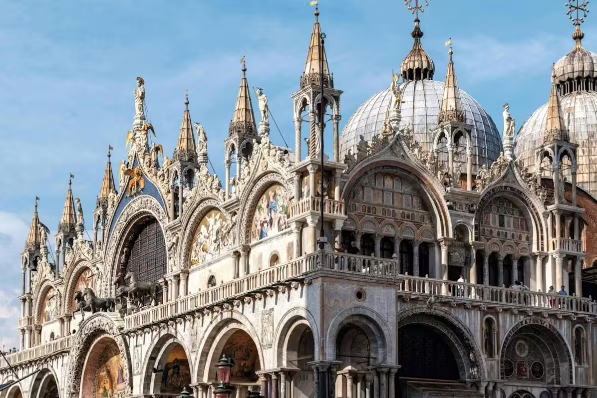 Facade of St. Mark’s Basilica in Venice with ornate domes and mosaics, included on a private tour with fast-track bell tower entry