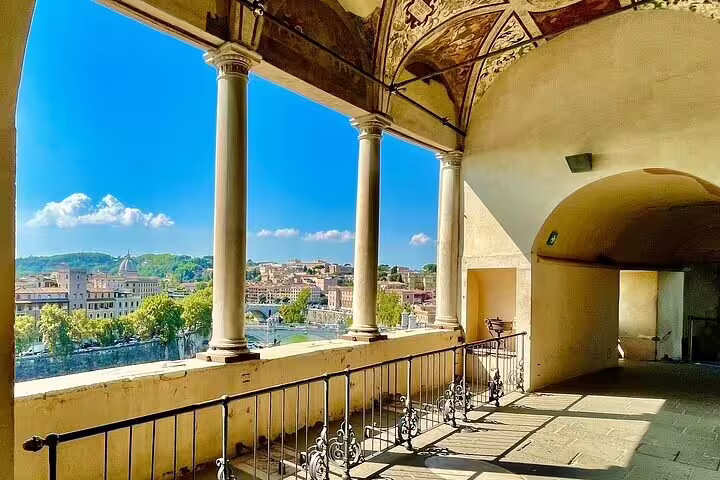 View of Rome and the Tiber River from Castel Sant’Angelo terrace, included in St Peter’s Basilica and Dome combo tour
