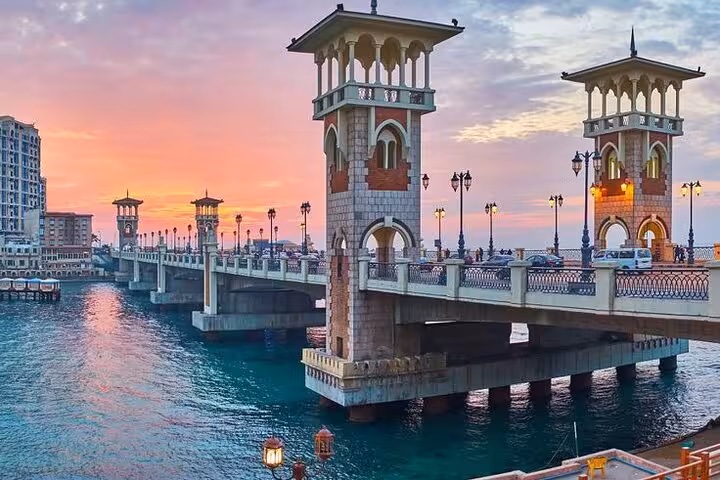Stanley Bridge at sunset in Alexandria on Cairo to Alexandria full-day tour with guide, tickets and lunch
