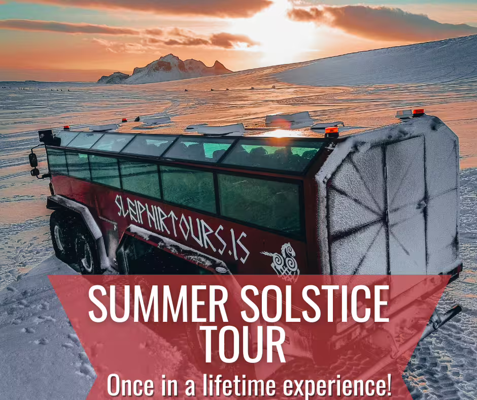 Summer Solstice tour super jeep on Langjökull Glacier at sunset, day trip from Gullfoss, Iceland