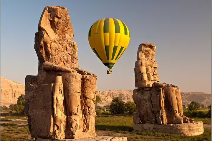 Sunrise hot air balloon ride over Luxor with Colossi of Memnon, includes hotel transfer to West Bank