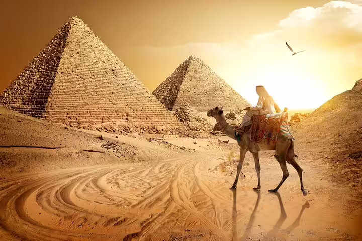 Sunset camel ride near the Giza Pyramids, 3-hour private tour experience with Sphinx visit in Cairo, Egypt