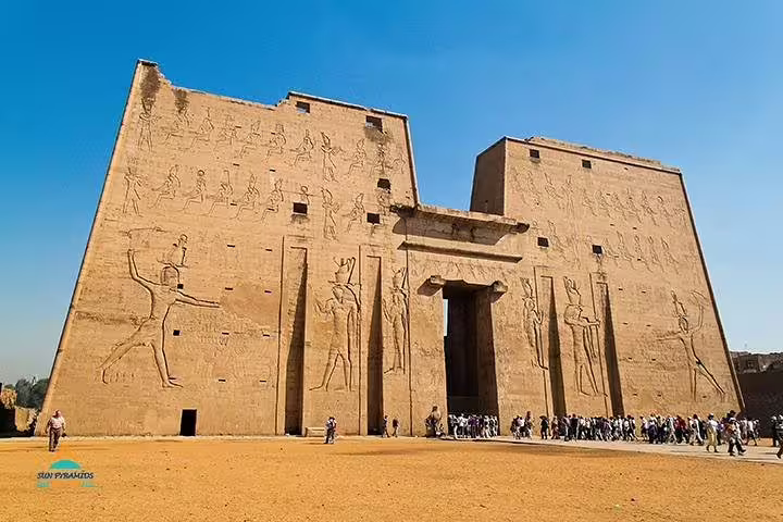 Temple of Horus entrance at Edfu, Egypt, on Luxor to Abu Simbel tour with Kom Ombo stop