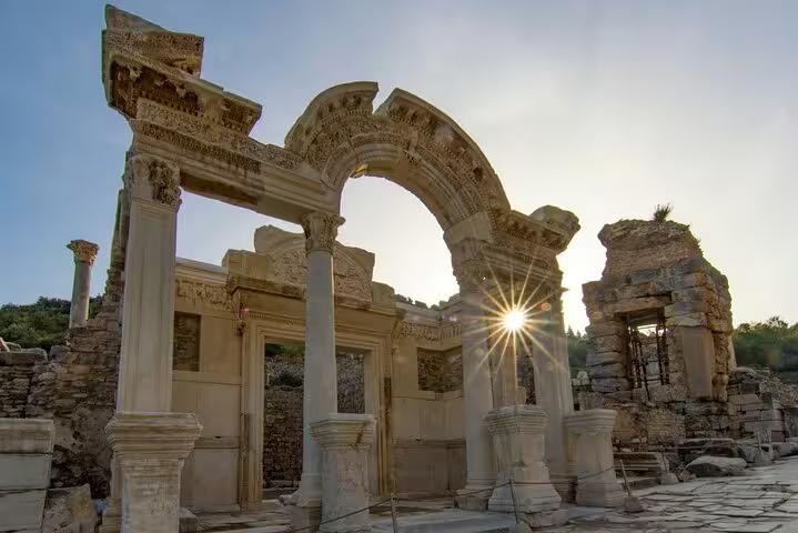 Marvel at the Temple of Hadrian in Ephesus, a highlight of the private tour, with stunning architecture and history.