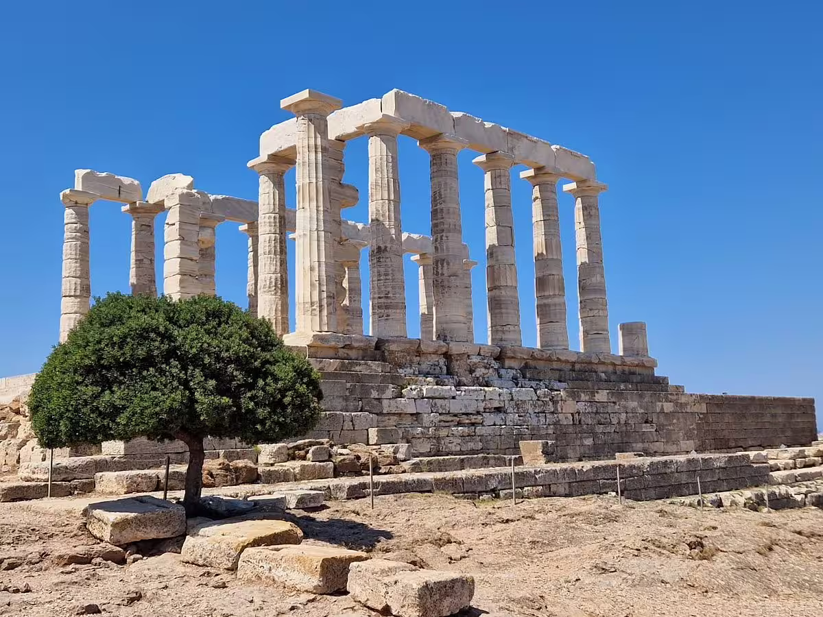 Temple of Poseidon columns at Cape Sounion on a private Athens Riviera tour, Greece