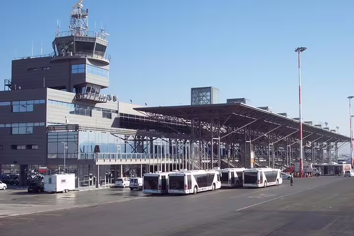 Thessaloniki Airport terminal exterior, ideal pickup point for private transfer from Thessaloniki to Athens