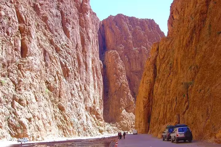 Todgha Gorge canyon road with 4x4s on 3-day private desert tour from Marrakech to Merzouga