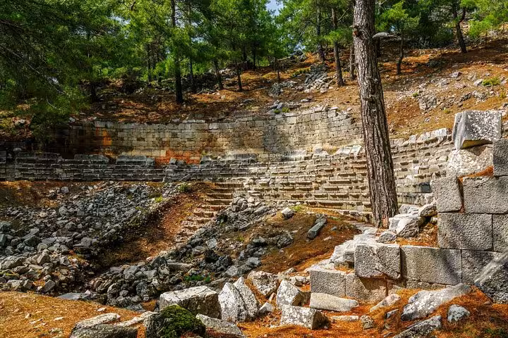 Discover Turkey's ancient amphitheater ruins nestled in a serene forest, ideal for history enthusiasts and nature lovers.
