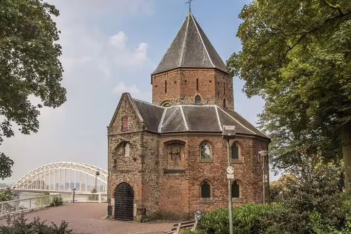 Historic Valkhof Chapel in Nijmegen near the Waal bridge, a key stop on the self-guided e-scavenger hunt city walk