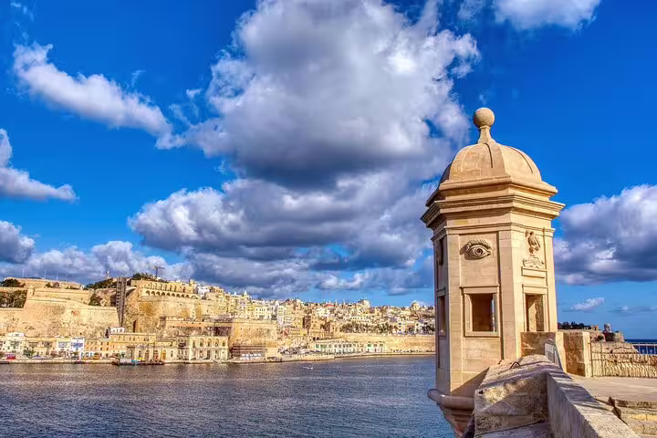 Valletta waterfront lookout tower and Grand Harbour views on a half-day Valletta sightseeing tour with a local