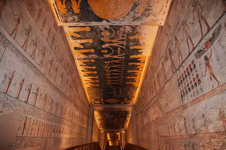 Painted tomb corridor in Valley of the Kings, Luxor on a Cairo to Luxor overday tour by flight