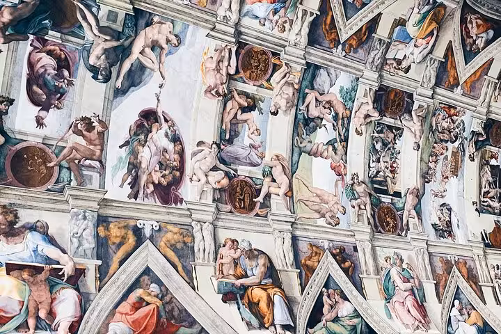 Sistine Chapel's famous frescoes by Michelangelo, a highlight of skip-the-line Vatican Museum tours.